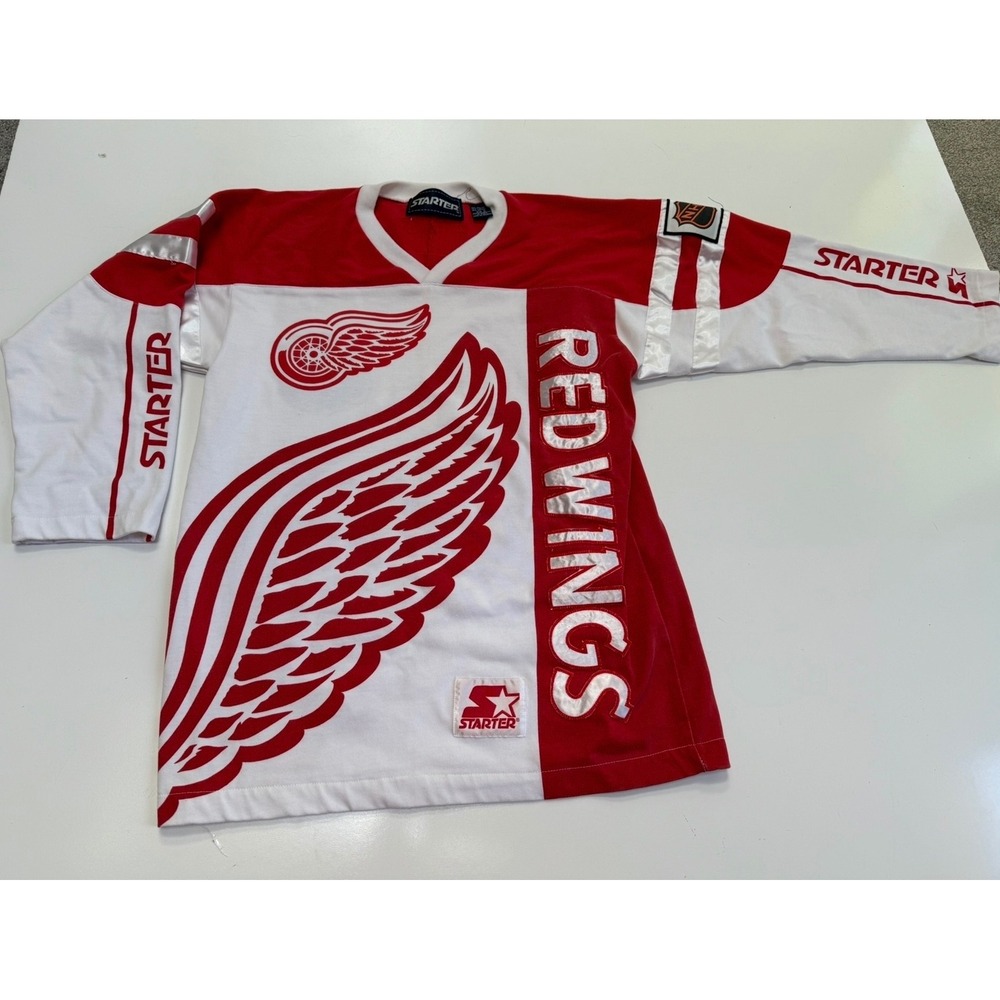 Vintage Starter Detroit Red Wings NHL Hockey Jersey Red White Graphic Small